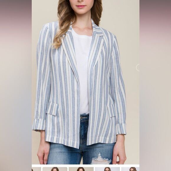 26 Fabulous Linen Stripe Roll-Sleeve Blazer - Picture 4 of 4